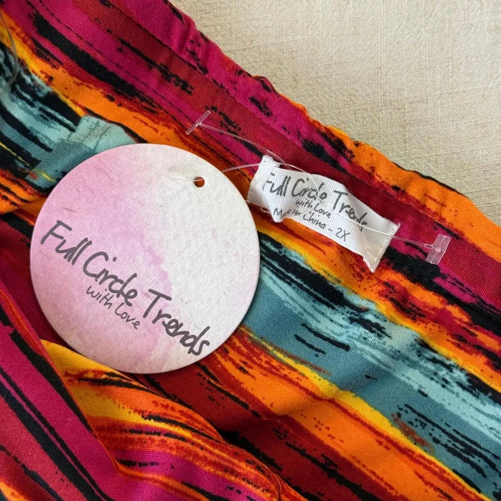 Full Circle Trends Womens 2X Harem Pants Abstract Print Ruched Multi-Color - Picture 6 of 12